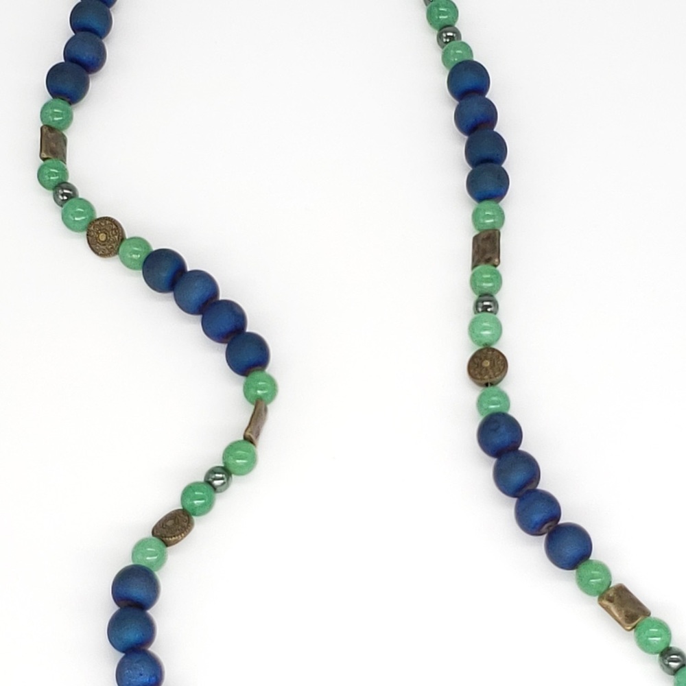 Blue Sedona Druzy, Aventurine, Bead Boho Necklace - Picture 6 of 12